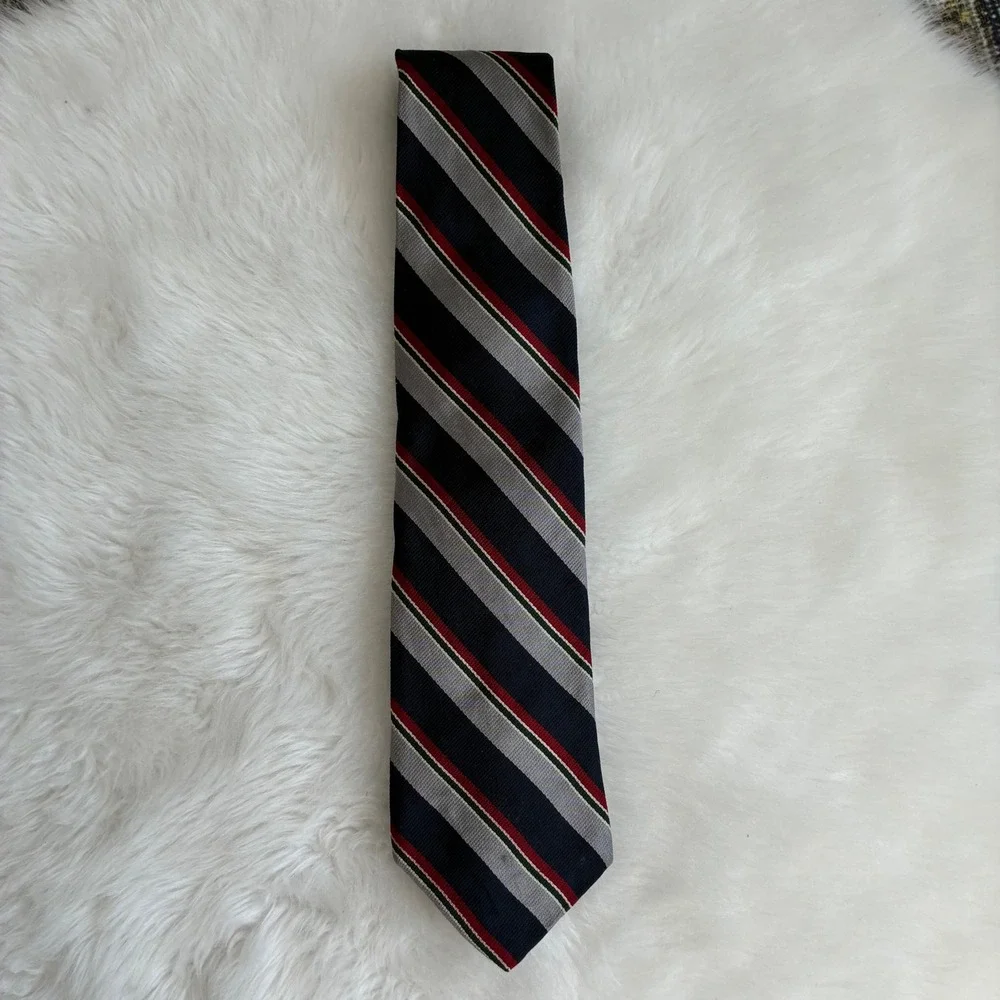 Sussex Ltd London‎ Mens Vintage Silk Tie Navy Silver Red Green Regimental Stripe
